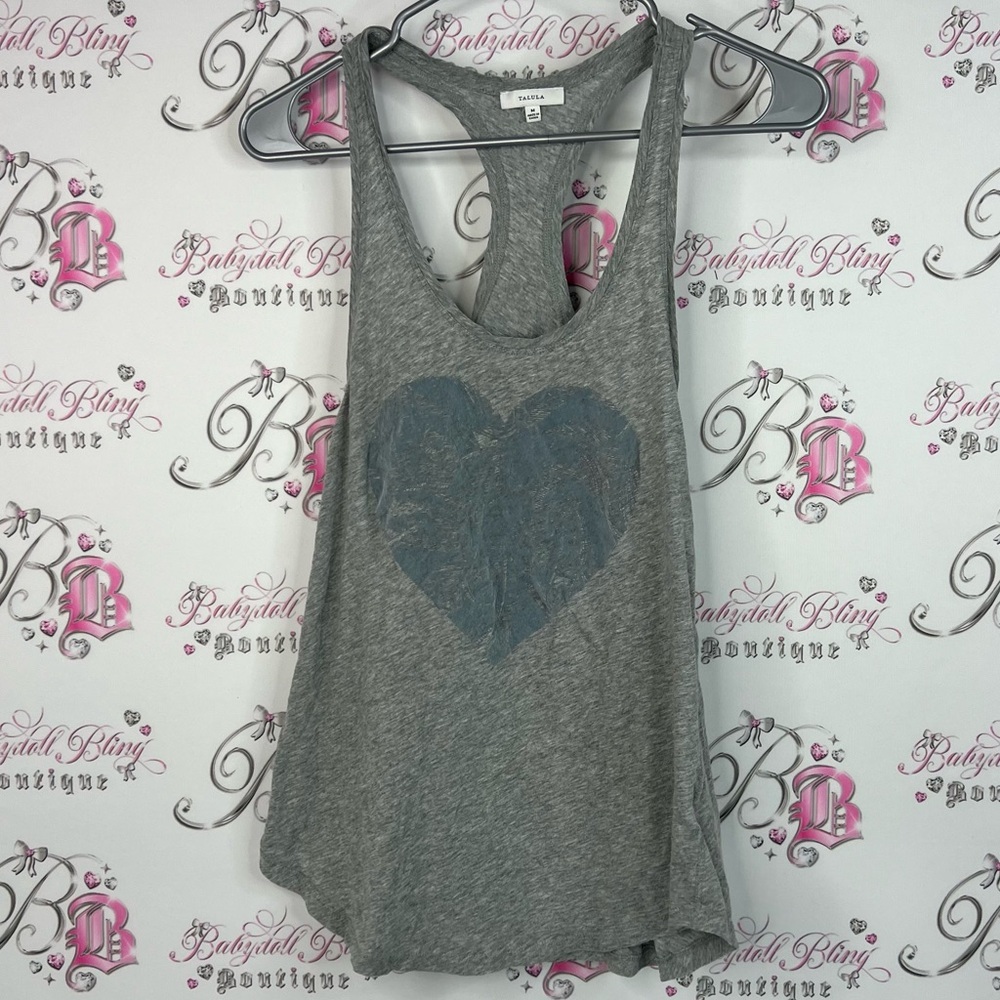Talula aritzia tank top heart racer back Gray Tank Top with Blue Heart